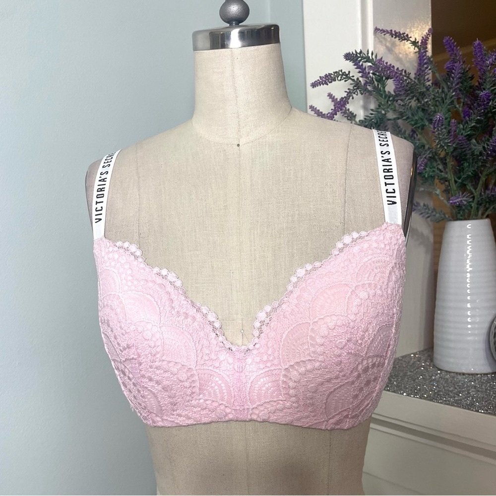 Victoria Secret Lace T Shirt Bra Lightly Lined Wireless Pink 32DD - Picture 3 of 8